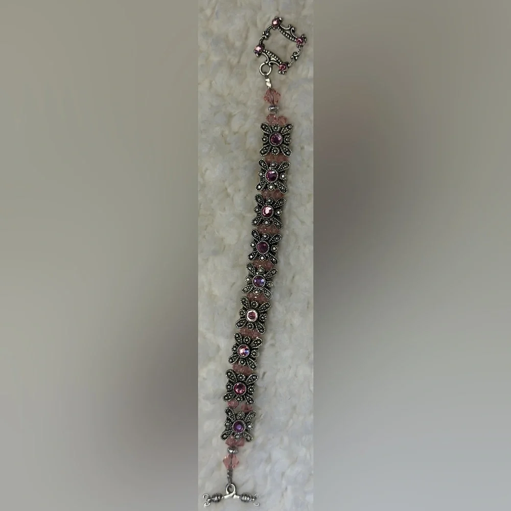 Handmade‎ Silver Pink Swarovski Crystal Bracelet Elegant Jewelry